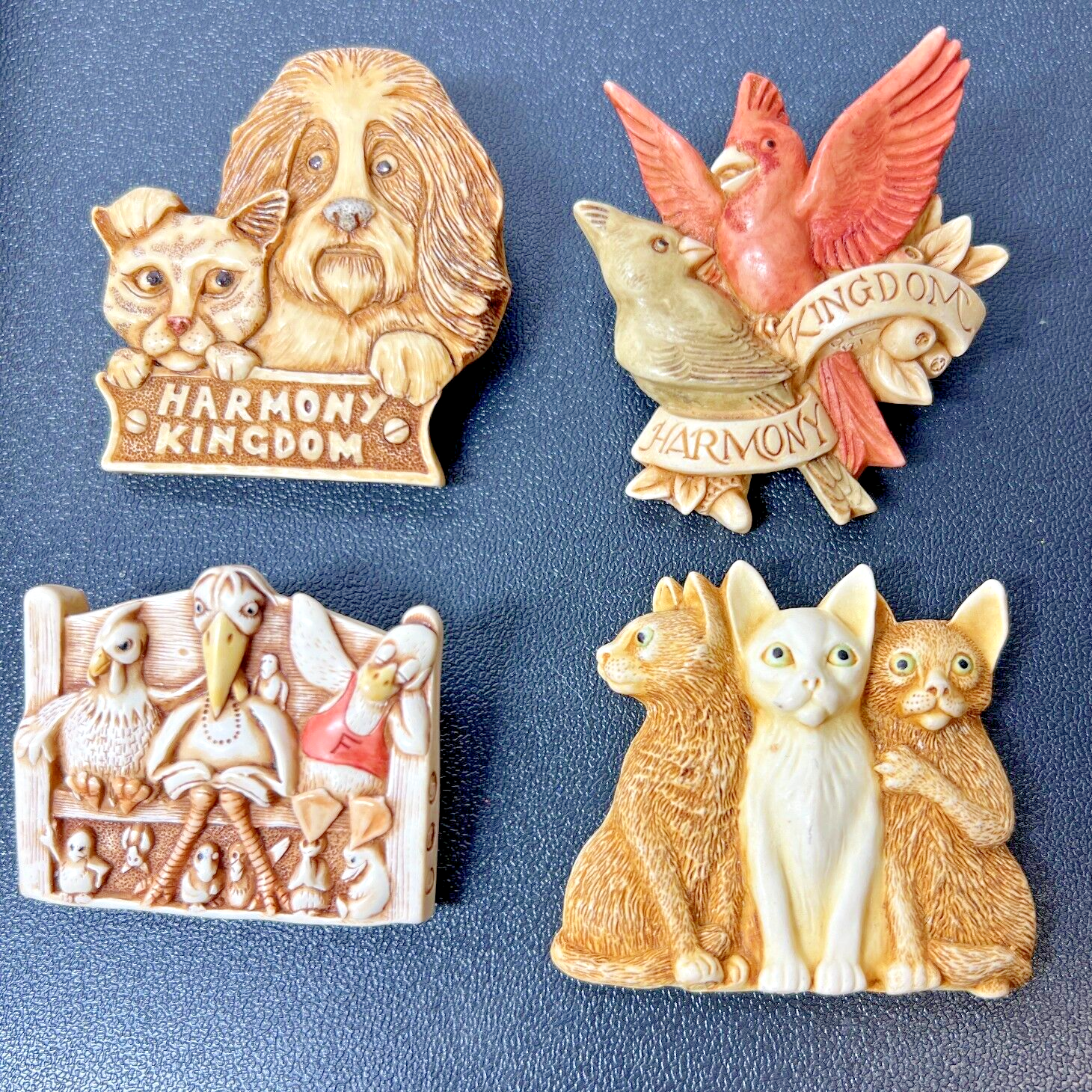 Lot Of 4 Harmony Kingdom Multicolor Preaching To The Birds And Three Cat Pin