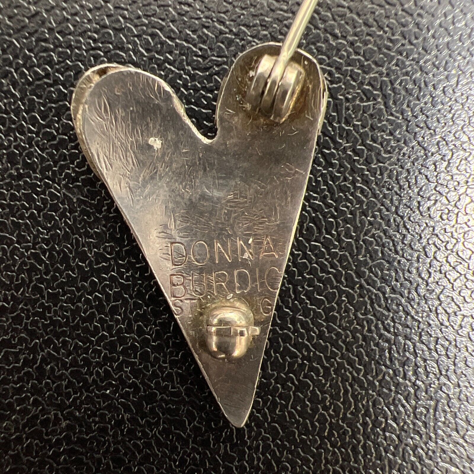 Donna Burdic Sterling Silver Engraved Heart Pin Brooch