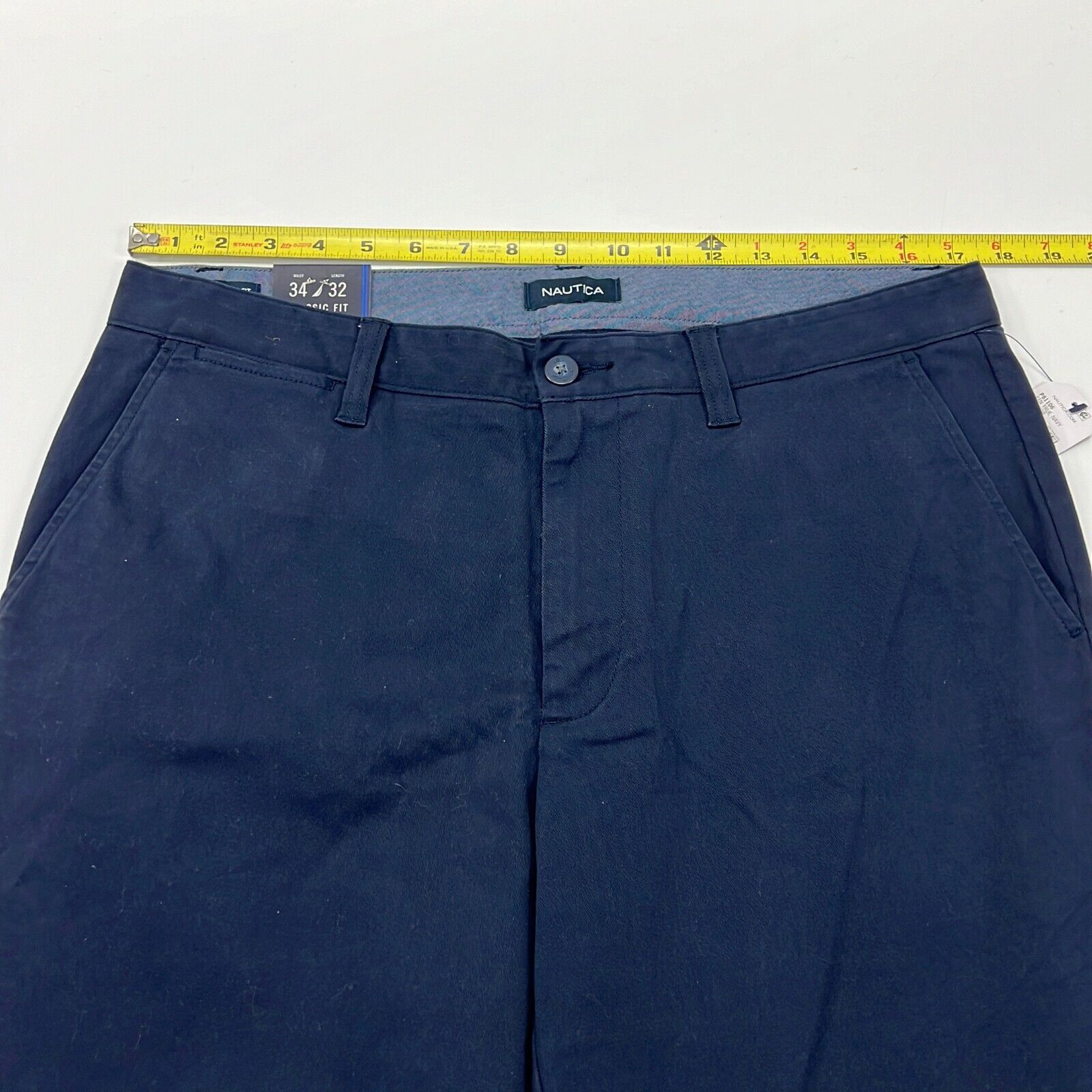 NWT Nautica Men's Blue Flat Front Classic Fit Slash Pockets Dress Pants Sz 34x32