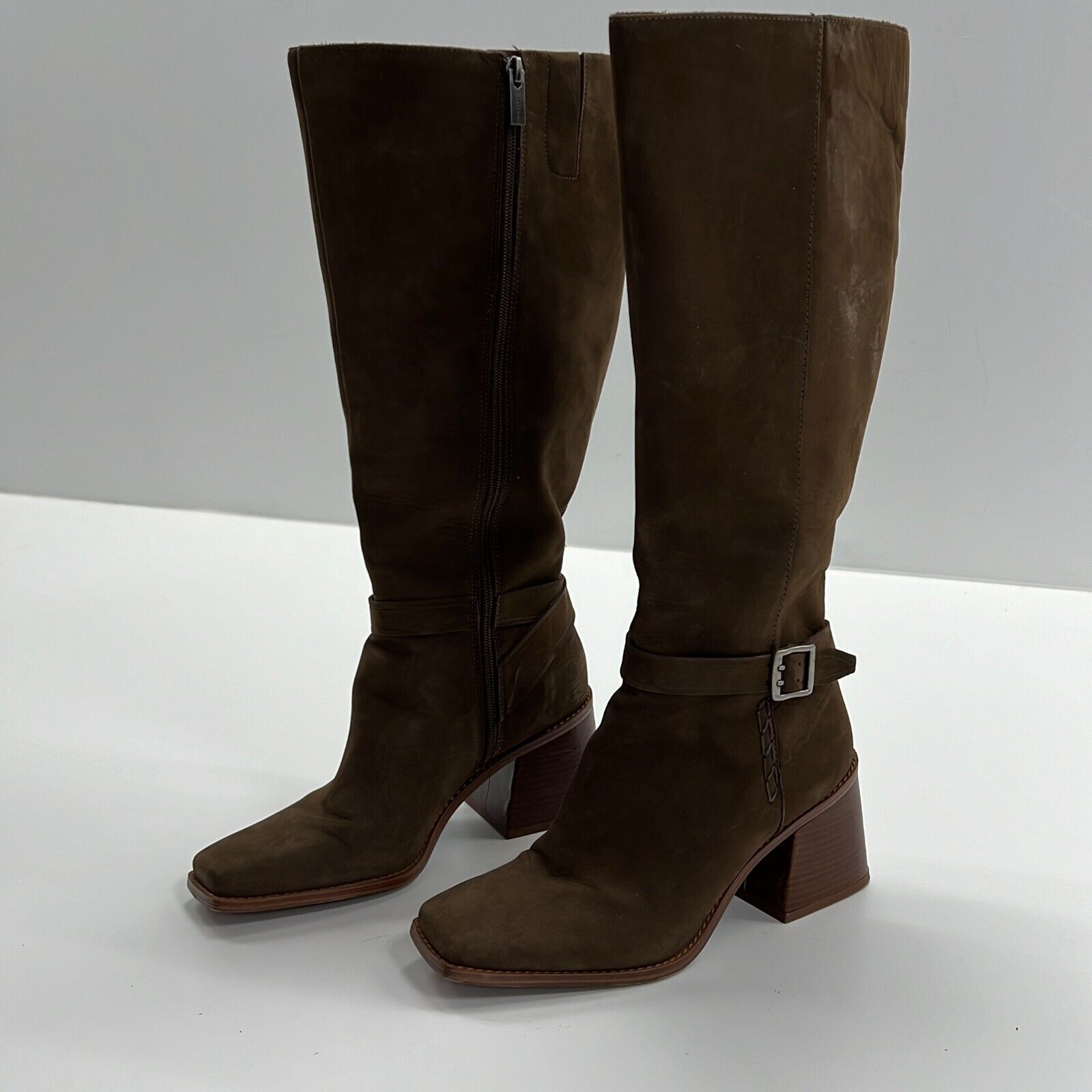 Vince Camuto Women's Seshlyan Brown Leather Knee High Tall Riding Boots Size 9W