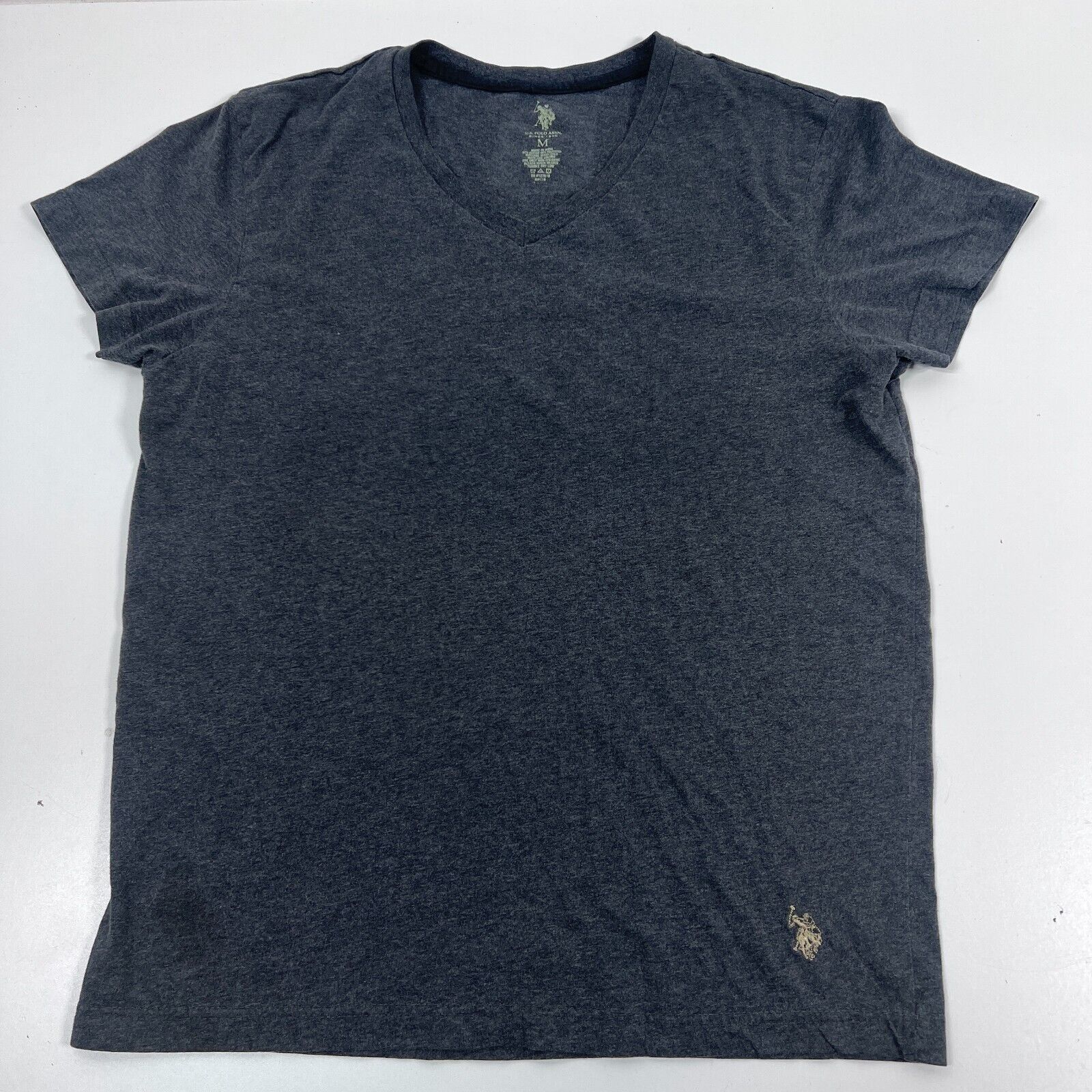 Men's US Polo Assn V-Neck T-Shirt 100% Cotton Short Sleeve Dark Gray Medium