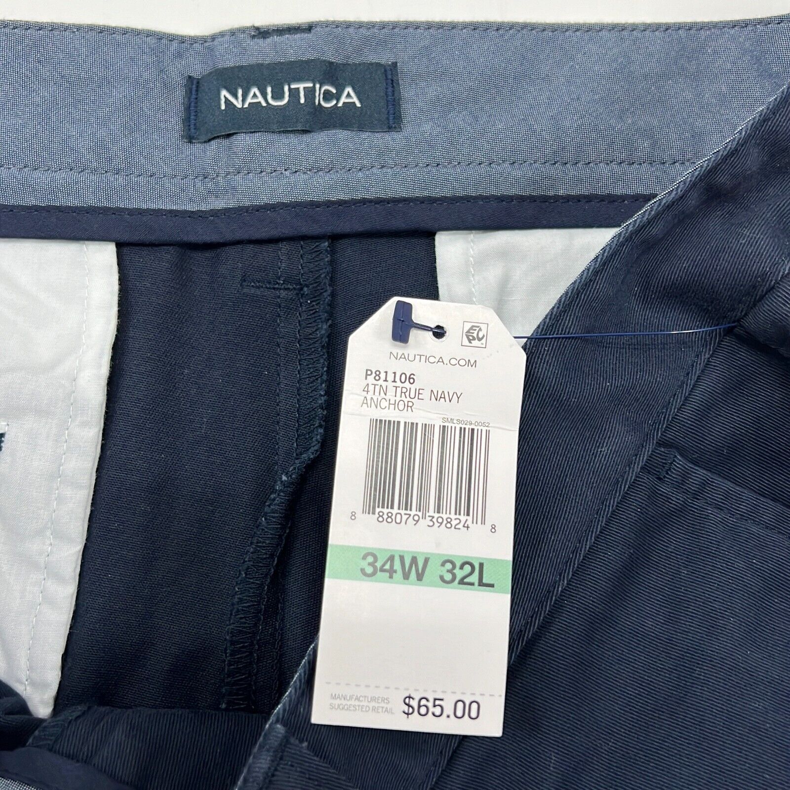 NWT Nautica Men's Blue Flat Front Classic Fit Slash Pockets Dress Pants Sz 34x32