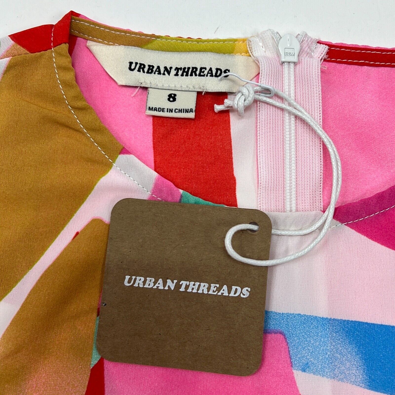 NWT Urban Threads Women's Multicolor Abstract Long Sleeve Mod Mini Dress Size 8